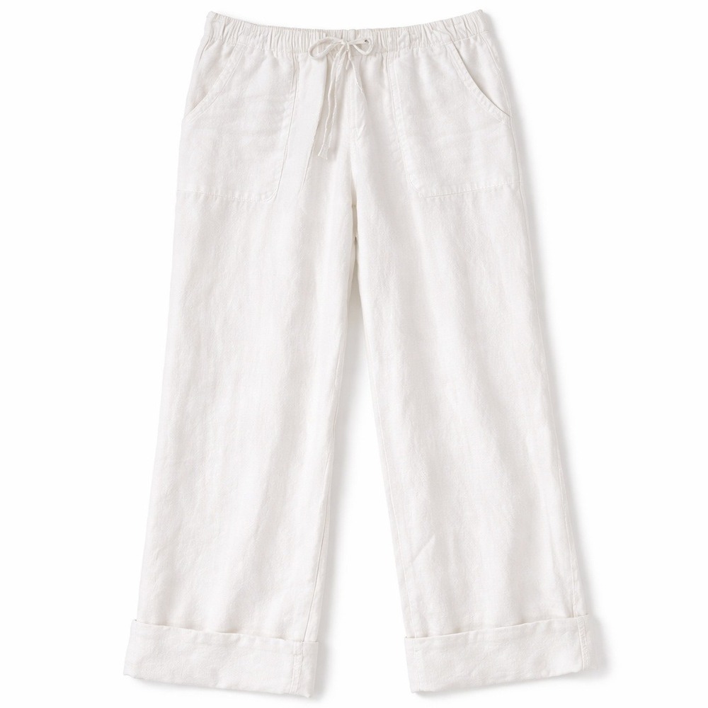 Athleta White 100% Linen Wide Leg Pants Small S/591449-00 HO16 Drawstring Waist